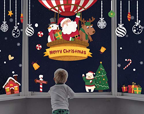 Feliz Navidad Pegatinas de Ventana Divertidos Saludos Extraíbles Decoracion Navideña Regalos para Escaparates árbol de Navidad Papá Noel Vinilos Navideños，Buena adherencia, no se necesita pegamento