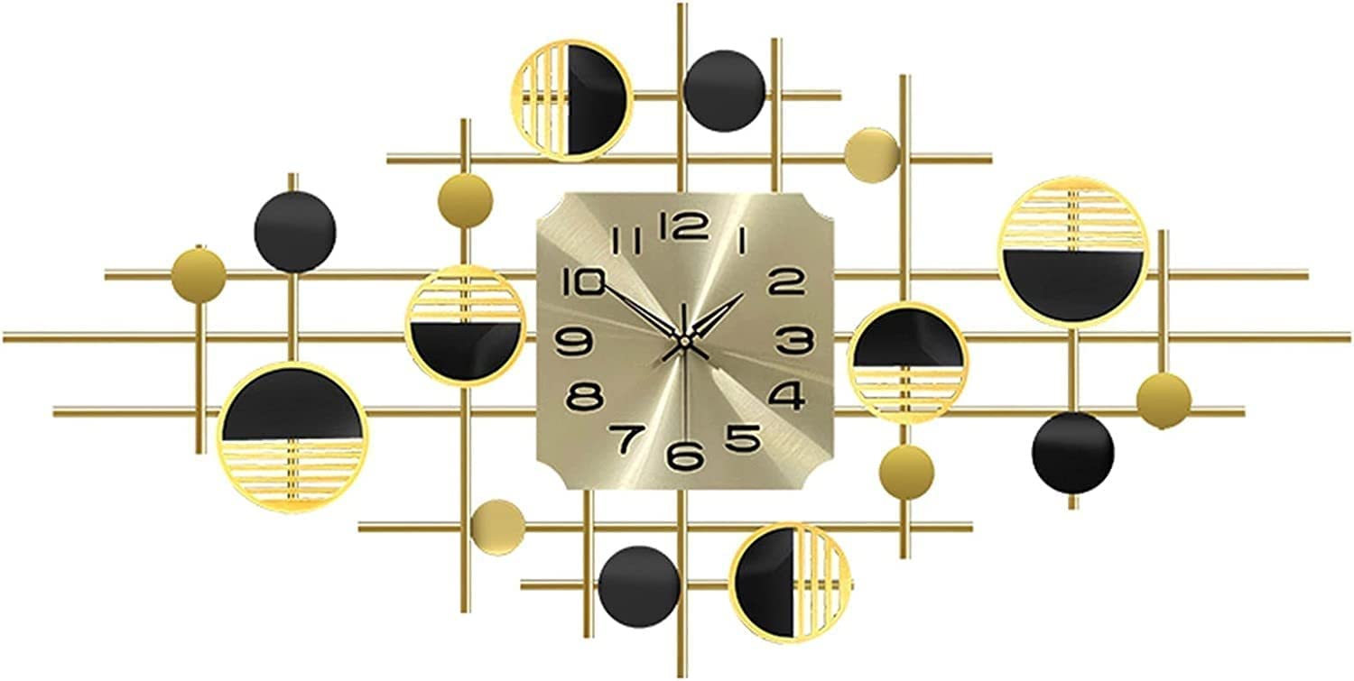 SaryEdge Wall Clock Modern Art Clock Wall Clock, Metal Creative Wall Clock Silent Wall Clock Non Ticking Large Decoration Clock for Home Kitchen Living Room Office,Gold,100 * 50Cm-G,Gold-100 * 50cm