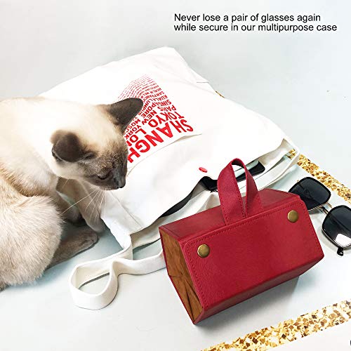 Image of Longjet Glasses Case Travel Sunglasses Organizer Leather Eyeglasses Storage Box Multiple Slots Hanging Eyewear Holder