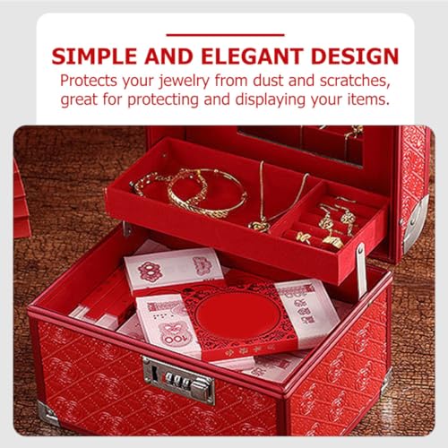 Boîte à bijoux sécurisée à code avec coffret vintage en bois rouge - 5