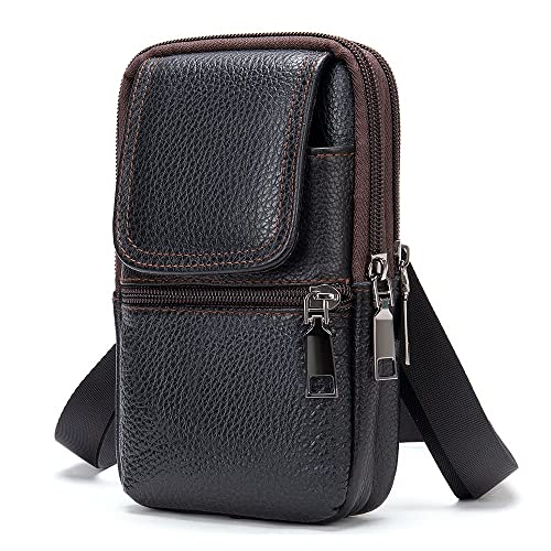 Étui de Ceinture Cuir pour Telephone Portable, Sac Bandoulière Cuir Téléphone Homme, Vertical Petite Porte Telephone Ceinture Homme Sacoche pour Smartphone Pochette Sac Banane Portefeuille Sac Epaule