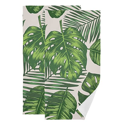 Palm Tree Hand Towels Set Of 2 Tropical Leaves Bathroom Towel Soft Absorbent Guest Bath Towel Kitchen Dish Towel Spa Home Decorations #TOP23