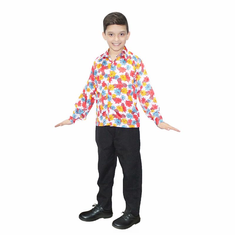 Image of Kaku Fancy Dresses Multicolor Full Sleeves Shirt for School Annual Function Dance Performance - Polka, Frill, Flower Printed Dance Costume for Boys (Only Shirt)