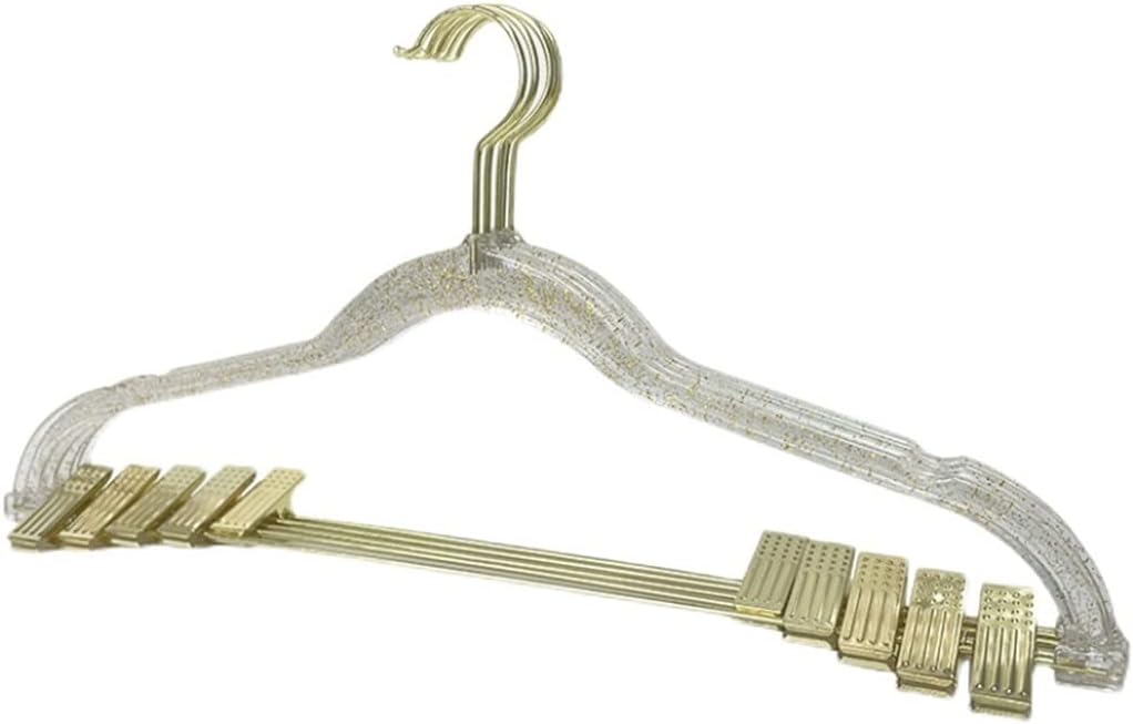 JSEIAJB Transparent Hanger Gold Powder Crystal Suit Hanger Adjustable Trouser Rack Seamless Pants Clip