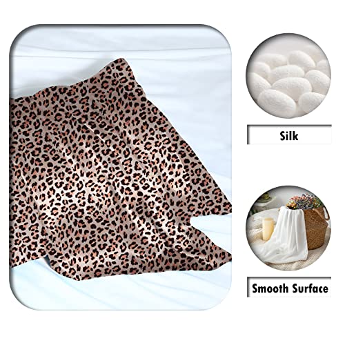 Mulberry Silk Pillowcase for Hair and Skin Queen Size Leopard Print Silk Pillow Cases with Zipper Soft Breathable Smooth Cooling Silk Pillow Covers for Sleeping (Taupe Leopard,20"X 30",1Pcs)