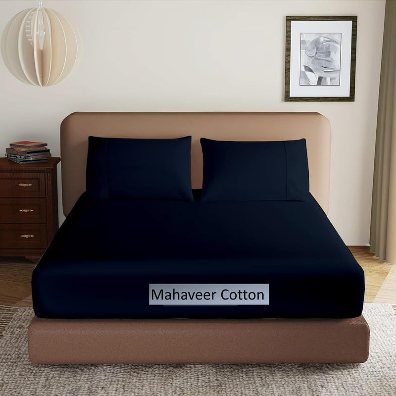 Premium Microfiber All Round Elastic Fitted Bedsheet with 2 Standard Pillow Covers | Wrinkel Free Bed Cover 8"-10" Deep Pocket King 78X84 Inch / 6.5X7 Feet_Navy Blue-image-40