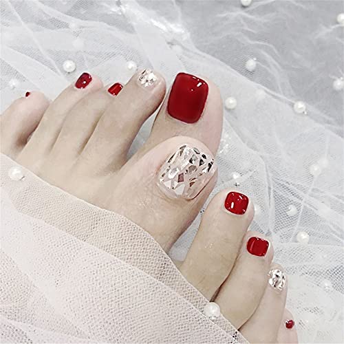 YONAIL 24pcs/set Christmas Toenails for Women False Toenails Red Glitter Press On Toenails Full Cover Acrylic Fake Toenails for Women and Girls Wedding Party - Image 3