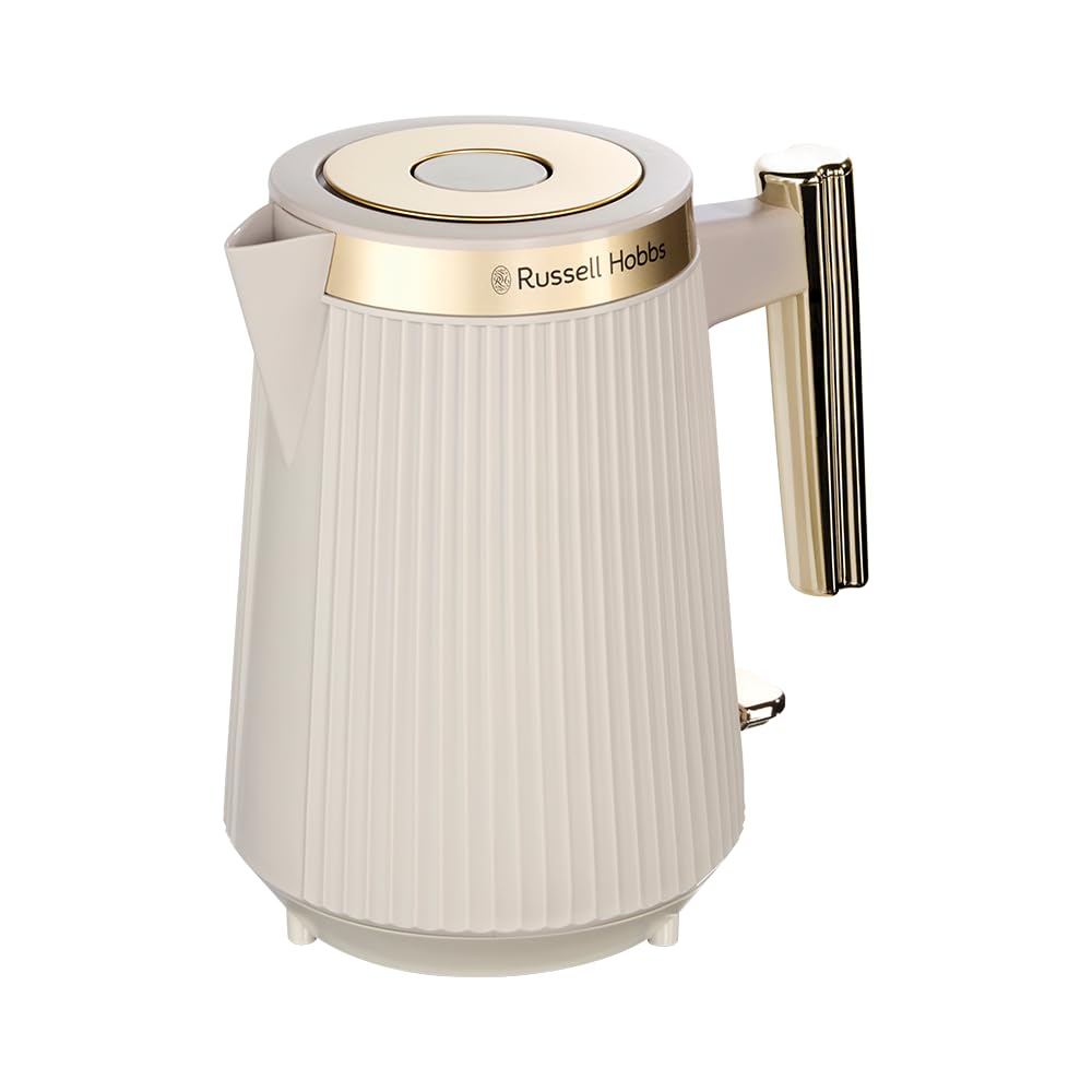 Russell Hobbs Bouilloire électrique [1,​7L, 2400 W] Brontë (Design beige mat, bec verseur, indicateur niveau d'eau, enrouleur de câble, éclairage, ouverture automatique du couvercle,​base 360°) 26751-​70