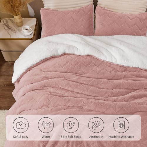 Image of BEDELITE Fluffy Sherpa Twin Comforter Set,Dusty Pink | Super Soft & Warm Fleece Bedding, Luxury Fuzzy Comforter for Winter, Heavy Plush Bedding Set,1 pillowcase