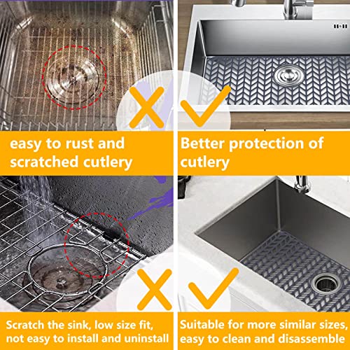 JOOKKI Sink Protectors for Kitchen Sink 16x12 & 18x12 & 19x13 & 24x12.5 & 26x14 & 28x14 & 29x15,Silicone kitchen sink mats protector for bottom of farmhouse sink(26\"x14\"Rear Drain Gray)