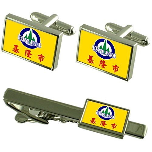 Gemelos de Keelung Taiwán y clip de corbata para bodas, reuniones y eventos