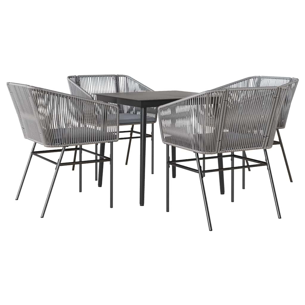 Salon de jardin polyrotin gris 5 pièces table verre terrasse coussins