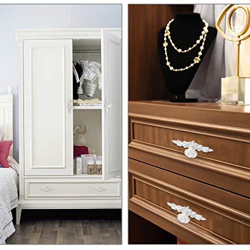 Juxyes Pack Of 5 Euro Rose Decorative Cabinet Knobs With Plate, Floral Ivory Drawer Knob Cupboard Door Knobs, Ivory White Drawer Pulls Cabinet Handle Knobs For Dresser Cabinet (S, Ivory With Silver) #TOP7