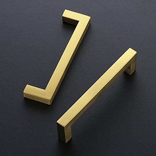 Image of Ravinte Gold Cabinet Handles Square Cabinet Pulls, 5 Inch CC, 5 Pack | Stainless Steel Hardware Pulls, Smooth Bar Grip, Kitchen Cabinet Update, For Cabinets, Cupboards, Drawers, Furniture Projects