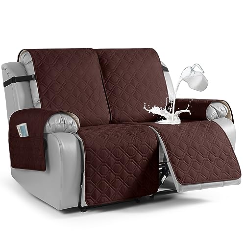 Image of VANSOFY Waterproof Recliner Loveseat Covers Washable, Coffee,2 Seater | 1-Piece, Non-Slip with Elastic Straps, Sofa Cover with Pocket for Dogs, Pets