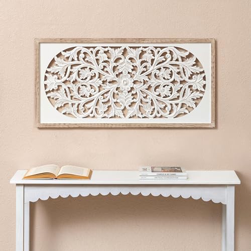 Image of JFY Designs Cordelia Hand Carved Wood Medallion Wall Panels Bedroom Decor