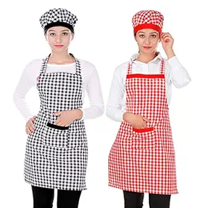 Switchon Cotton Kitchen checkered Apron with Cap