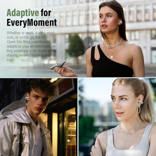 Image of Clip On Ear buds, Open Ear Headphones, Bluetooth 5.4 HiFi Stereo Clip Earbuds, 42H, LED Display Wireless EarBuds, Comfortable Lightweight, IP7 Waterproof Earphones, Earbud for Workout Running, Green