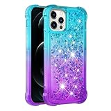 iPhone 16 Plus用ジェネリックケース(カラー:スカイブルーパープル)耐衝撃ケース リキッドグリッター ハードシリコンバックカバー