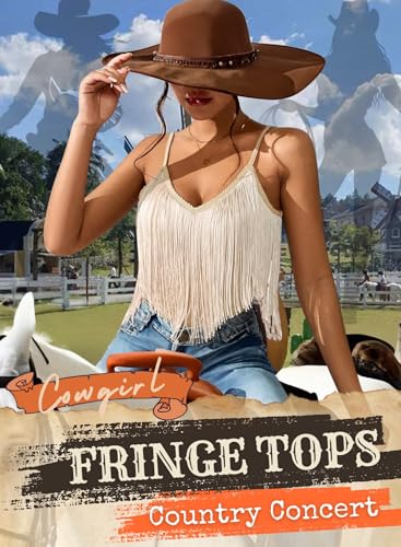 Womens Western Cowgirl Fringe Top - Country Concert Outfits Festival Tassel Hem Boho Rodeo Camisole Rave Tank Shirt2