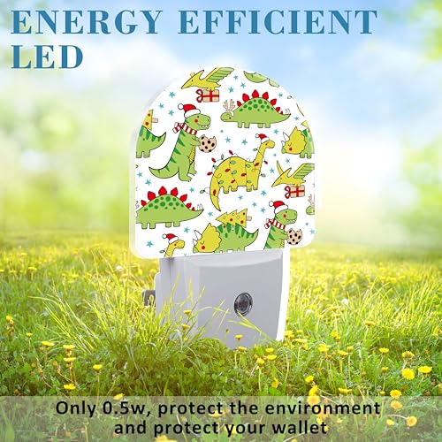 Image of Cute Christmas Doddle Dinosaurs Night Light for Kids, LED Night Light Plug into Wall with Dusk to Dawn Sensor for Girls Boys Women Room Decor, Hallway, Kitchen, Bathroom, Nursery, Stairs