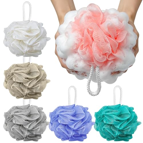Yonality 6 Piezas Esponja Baño, 40g Esponja de Ducha Grande, Shower Loofah con Correa de Muñeca, Exfoliante de Malla, para Limpiar y Calmar la Piel, para hombres y mujeres