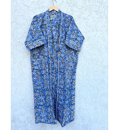 Image of Hand block print Cotton Kimono bikini cover up,Indian Hand block print Cotton Bath Robe,Swim Wear,Nighrwere Dressing Gown