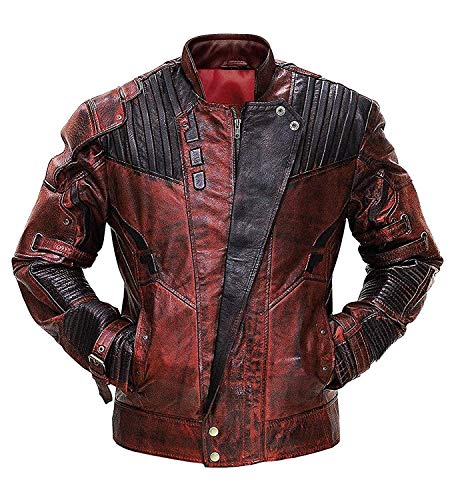 SpazeUp Distressed Red Maroon Leather Jacket Men - Star Superhero Cosplay Costume Jacket Pants2
