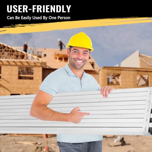 Image of Telescoping Aluminum Work Plank - Adjustable Scaffolding Platform, 440lbs Capacity, Skid-Proof Surface, Professional Ladder Accessory for Home Renovation - Size: 6FT-9FT