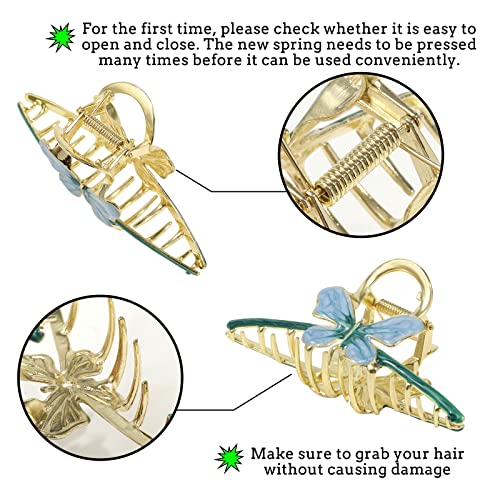 Claw Hair Jaw Clips Barrettes - 3 Pcs No Slip Claw Clip Hair Clamp Grips For Women Girls Jaw Clips Clamp Barrettes (Butterfly(Blue+Pink+Grey)) #TOP2