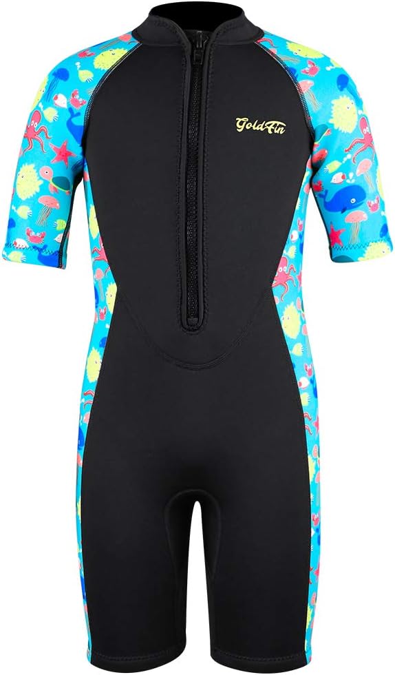 Kids Shorty Wetsuits Thermal Swimsuit, 2mm Neoprene Front Zip Keep Warm for Boys Girls Toddler Youth Swimming,Diving,Surfing (Black, 12)