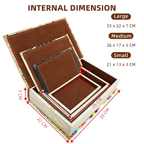 Drofely Faux Book Box Decorative Vintage Style 3Pcs,Decorative Book Box Trinket Keepsake Hollow Storage Boxes Large Wooden Book Shaped Box Antique Decoration Eiffel Tower & Statue Of Liberty Pattern #TOP1