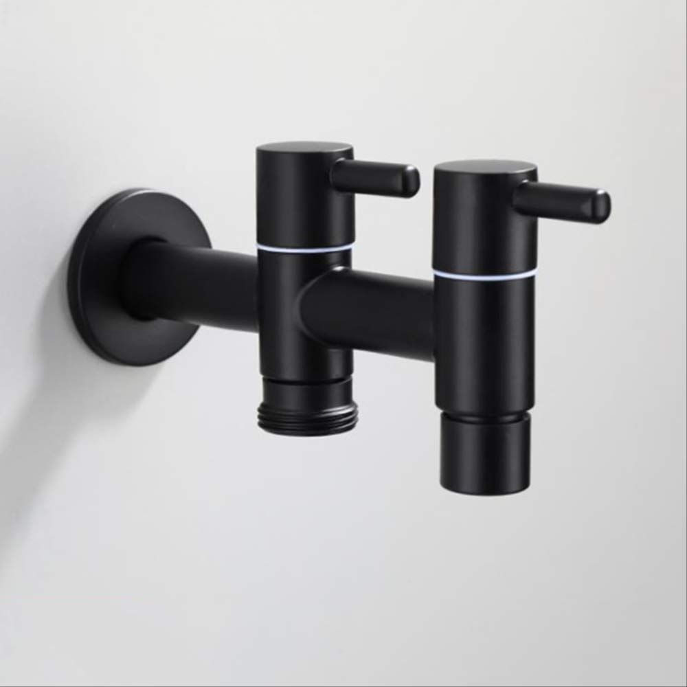 ZYCHSJXA 304 Stainless Steel Black Washing Machine Faucet 1in 2 Out Double Bibcock Outdoor Garden Mop Tap A