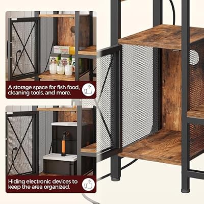 MAHANCRIS 40-50 Gallon Fish Tank Stand, Aquarium Stand with Power Outlet and Storage Cabinet, Heavy Duty Tank Stand Suitable for Turtle Tank, Reptile Terrarium, for Home Office, Rustic Brown FTHR50E01