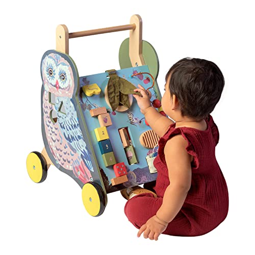Manhattan Toy Wildwoods Owl Wooden Push Cart with Shape Sorter and Basket, Serrated Oval, Spinners, Bead Run and More Medium by Manhattan Toy - Image 6