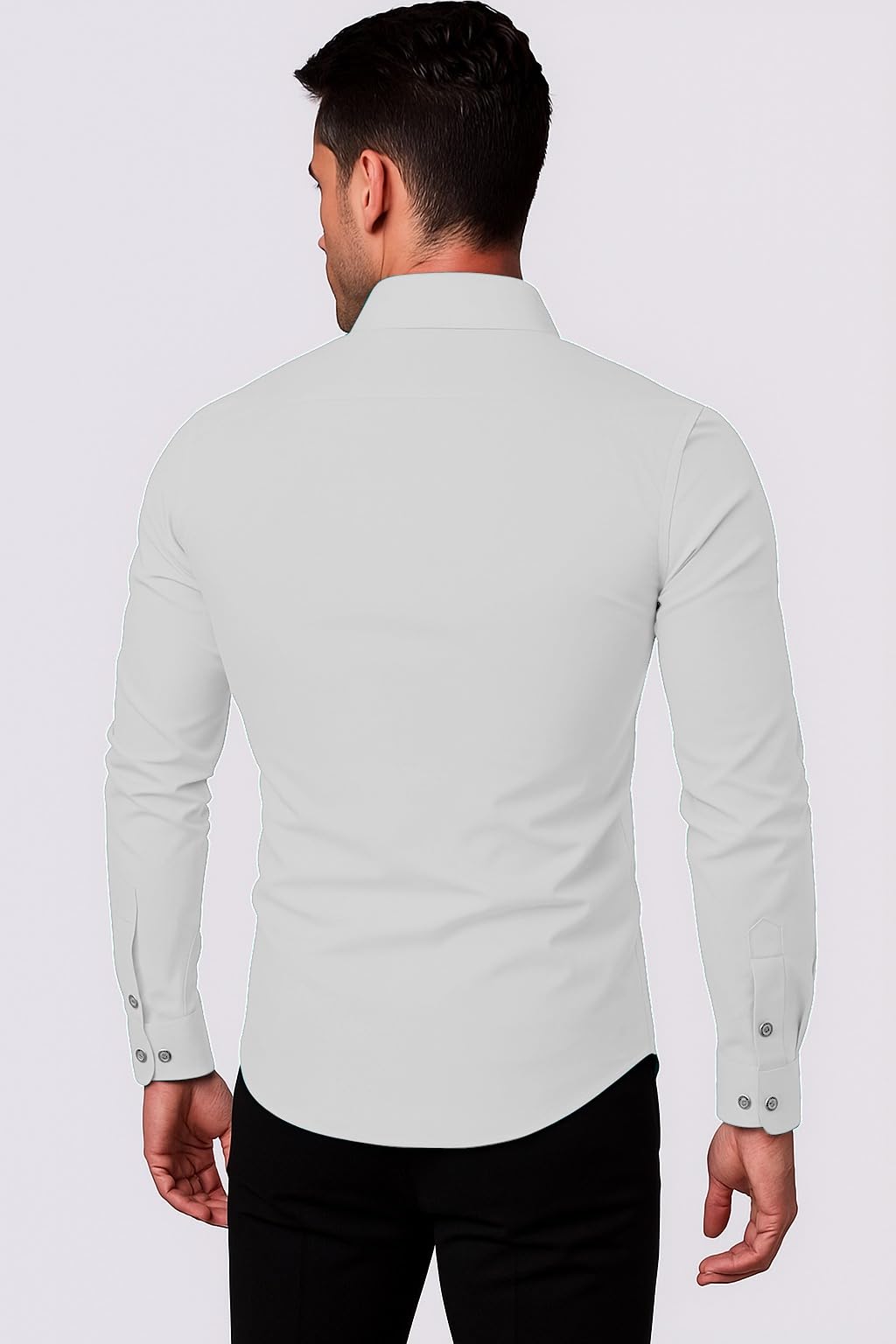 Camicia casual da uomo in cotone tinta unita, vestibilità regolare, a maniche lunghe, con colletto e collo alla moda, formale