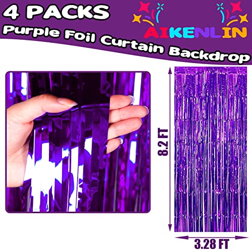 4 Pack 3.2Ft X 8.2Ft Purple Foil Fringe Curtain Backdrop, Metallic Tinsel Foil Fringe Streamers Curtains Background For Photo Booth, Birthday, Wedding, Halloween, Christmas Party Decoration #TOP1