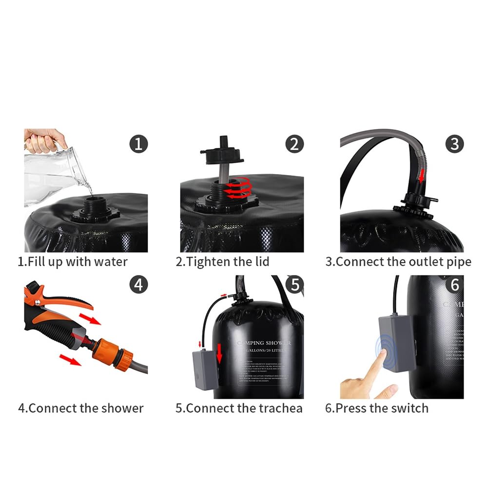 Tragbare Campingdusche mit 20L Solar Heiztasche Wiederaufladbare Elektropumpe zum Bewässern Von Blumen Waken Strandwaschen