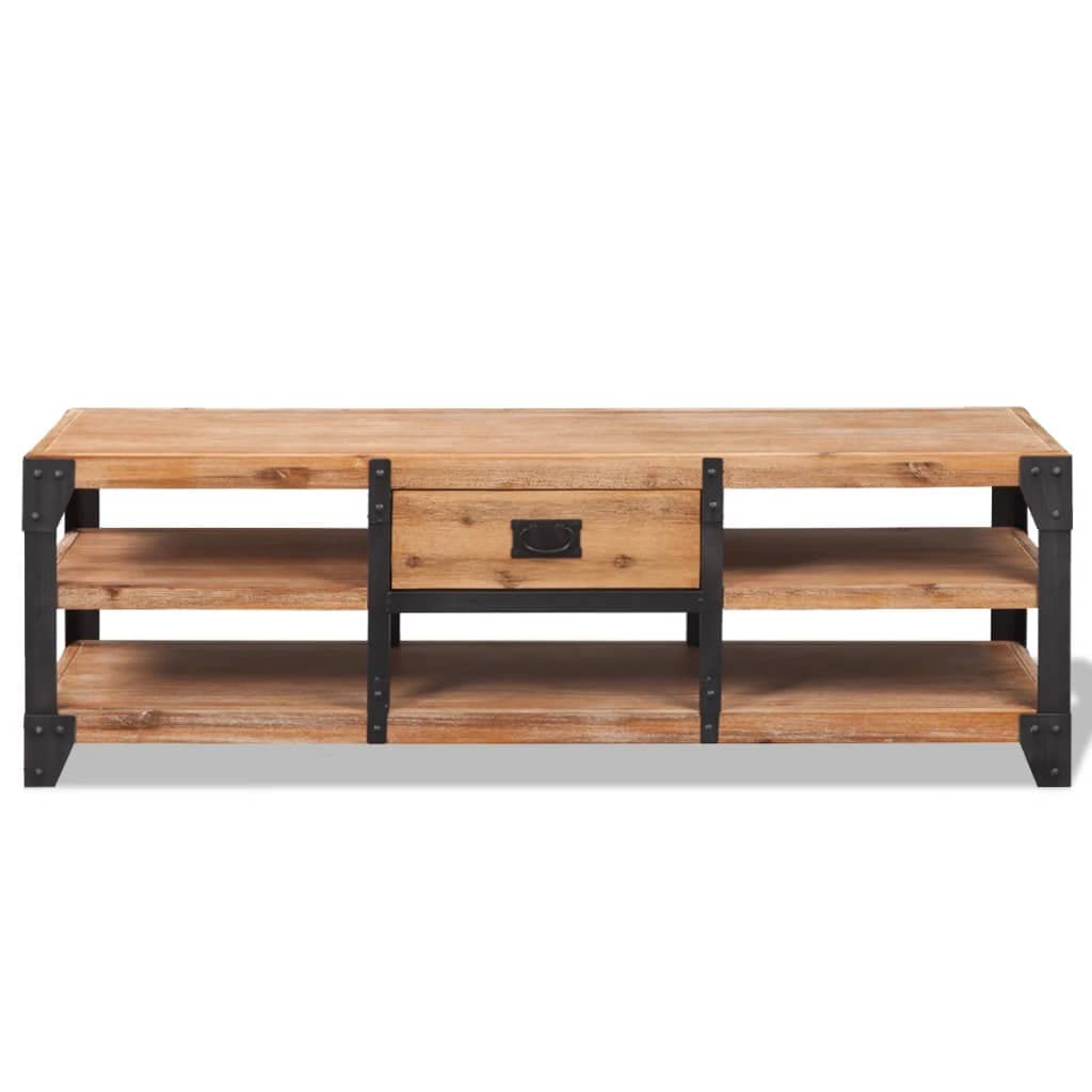 Juego de muebles de salón de tres piezas de madera de acacia maciza, color marrón y negro