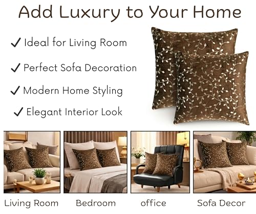 Image of RD TREND Premium Velvet Cushion Covers Set of 5 | Soft Decorative Throw Pillow Covers for Sofa, Bed & Living Room | Cushion Cover 18 inch x 18 inch (45x45 cm) Chocolate Brown