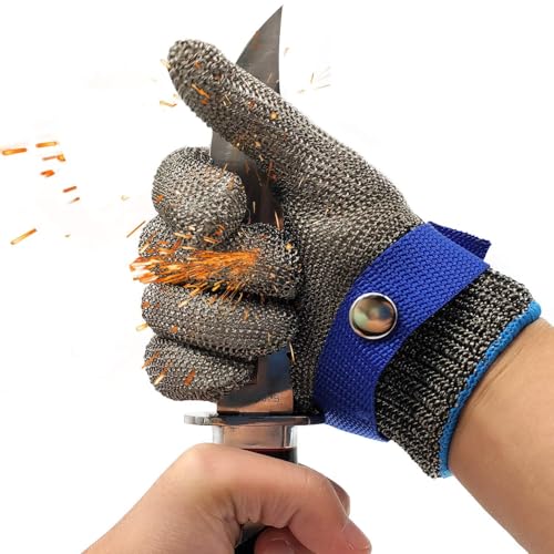 TS SAFETY HAND PROTECTOR ANSI A9 Cut Resistant Glove-Stainless Steel Wire Metal Mesh Butcher Safety Work Glove for Meat Cutting, fishing (Medium)