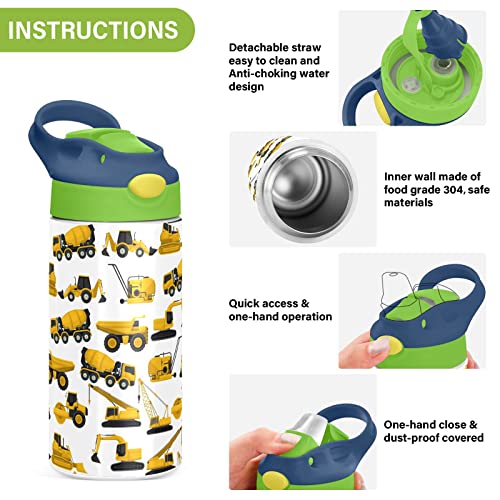 Construction Truck Excavator Bulldozer Stainless Steel Water Bottle For Kids- 12 Ounce Stainless Steel Vacuum Insulated Water Bottle For Kids Children,Double Wall Vacuum Insulated Bottles #TOP4