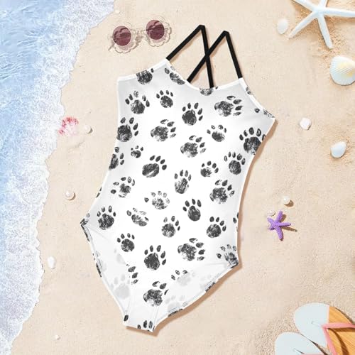 Footprint Girls One Piece Swimsuits Quick Dry Beach Swimwear Bathing Suit3