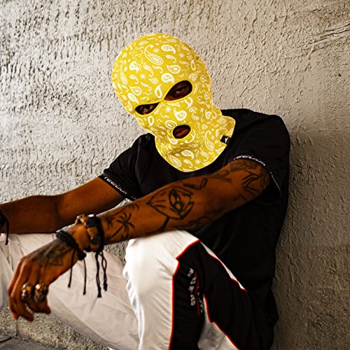 Achiou 3 Hole Balaclava Ski Mask For Men Women, 3-Hole Paisley Full Face Cover, Winter Warm Knitted Face Mask Outdoor Sports Yellow #TOP3