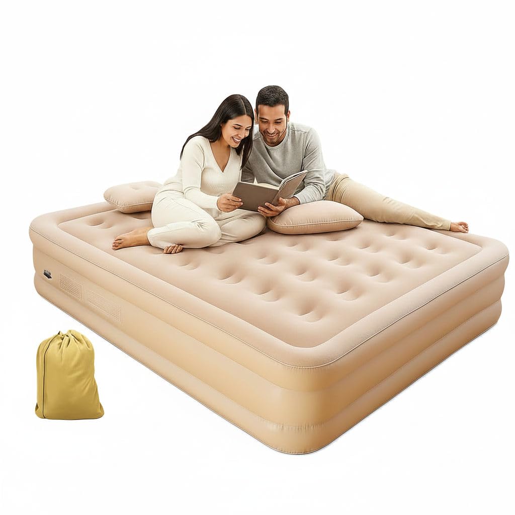 Inflatable Air Mattress Queen Size with Built-in Pump - Waterproof Portable Double Camping Blow Up Bed, Quick Inflate Airbed for Home & Camping