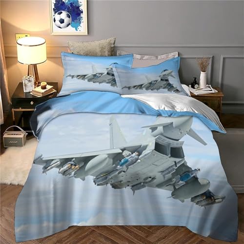 Housse de couette avion de chasse 260x220 cm en microfibre avec 2 taies