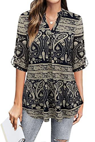 BEPEI Womens Tops Dressy Casual 3/4 Sleeve Blouses V Neck Business Work Shirts2