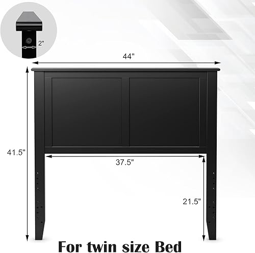 Miniatura 2 de Giantex Cabecero de cama individual, panel plano con agujeros preperforados para ajuste de altura, tablero de madera grueso, color negro