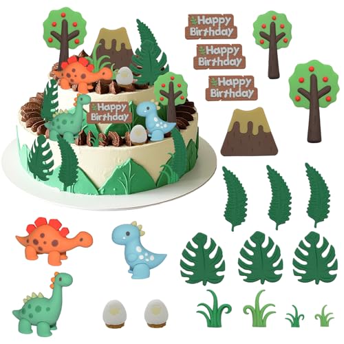 Yoyika Decorazione Torta Dinosauro, Kit per Decorazione per Torte di Compleanno a Tema Dinosauri 3D per Bambini, Cupcake Topper DIY Dinosauro Topper Torta per Feste di Compleanno per Ragazzi Ragazze