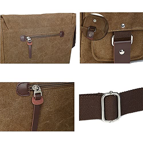 Umhängetasche, Vintage Canvas Schultertasche Herren, Multifunktionstasche mit Verstellbarem Schultergurt, für Schule und Arbeits,für Männer und Frauen, Braun